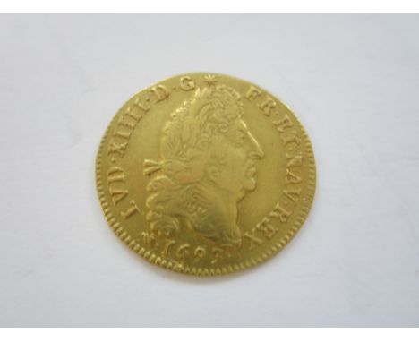 France,Louis D'Or, 1693D, Louis XIV facing right, R.Four L's with fleur de lys in between, mintmark in centre (KM#219.30).  W