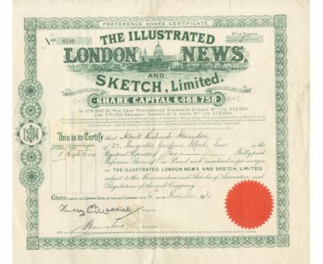 Great Britain,23 publishing related certificates, Illustrated London News and Sketch Ltd., certificate for preference shares 