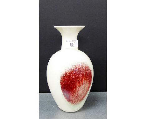 Christine - Ann Richards studio pottery vase with a crackle glaze and red Sang de boeuf splash panel to front with impressed 