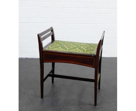 A mahogany piano stool with an upholstered lift up top, 65 x 55cm