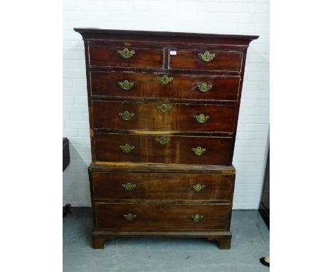 A mahogany chest on chest on bracket feet, 165 x 110cm (a/f) 
