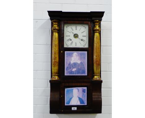 A Seth Thomas wall clock, the enamel dial with Roman numerals flanked by gilt wood pilasters