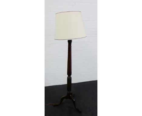 A mahogany standard lamp and shade, 157cm