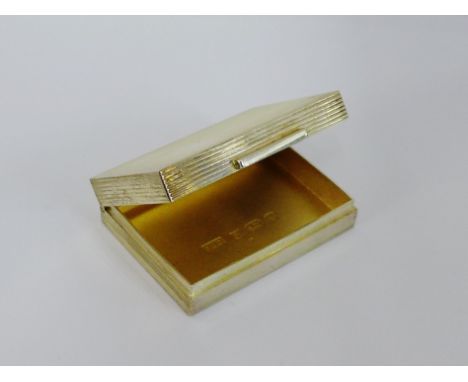 Contemporary silver gilt box and cover of rectangular form with engine turned decoration, bearing makers marks for Peter John