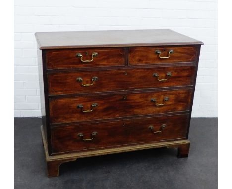 A 19th century mahogany chest, the rectangular top above two short and three graduating long drawers, on bracket feet, 92 x 1