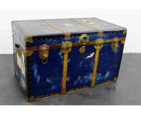 A vintage brass bound storage trunk, 54 x 92cm