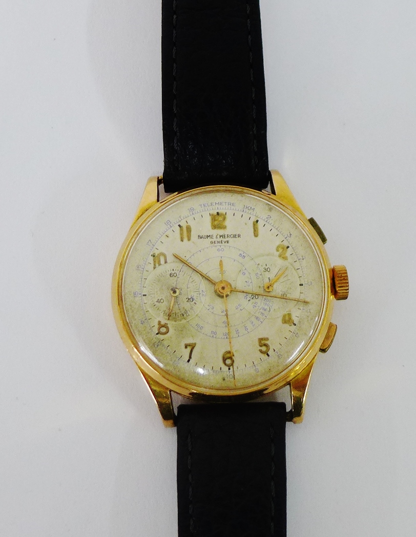 A Gent's vintage 18 carat gold cased Baume & Mercier chronograph ...