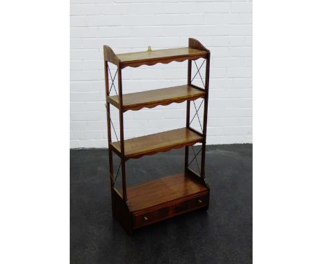 A mahogany wall shelf unit with a single drawer to the base, 92 x 48cm