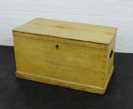 A pine storage trunk with iron handles to side, 56 x 102cm