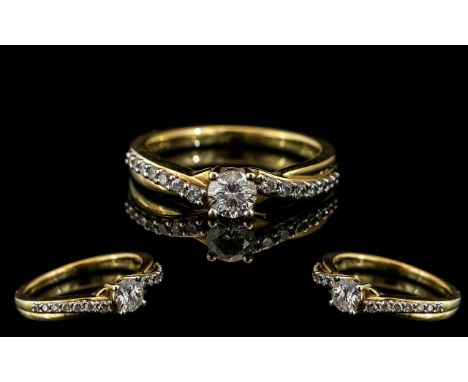 Ladies Superb 18ct Gold Diamond Set Dress Ring of Superior Quality.  Full hallmark for 750 - 180.  The central brilliant cut 