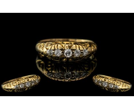 Antique Period - Attractive and Petite 5 Stone Diamond Set Ring, With Full Hallmark to Interior of Shank, Stamp London 1907 1