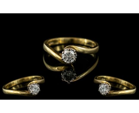 18ct Yellow Gold - Pleasing Single Stone Diamond Set Ring. Marked 18ct - 750 to Interior of Shank. Round Brilliant Cut Diamon