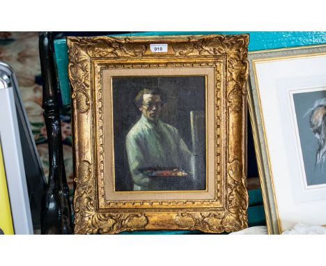 Oil on Canvas 'Self Portrait of Victorio Edades', by follower of Edades. Mounted and framed in an ornate gilt frame, image me