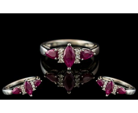 Ladies 9ct Gold Attractive Ruby and Diamond Set Ring. Full Hallmark to Interior of Shank. The Rubies and Diamonds of Excellen