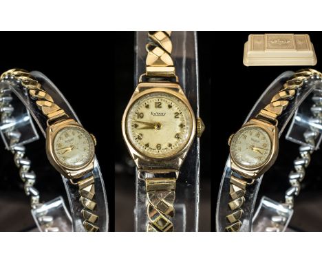 Ladies Vintage 9ct Gold Rotary Watch in original case.