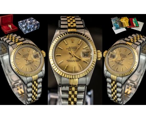 Rolex - Ladies 18ct Gold and Steel Oyster Perpetual Date - Just Chronometer Wrist Watch, With Champagne Dial, Ref Model No 69