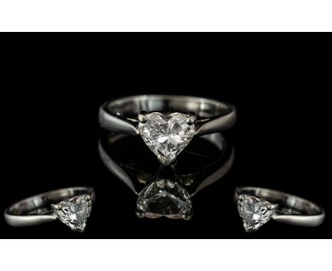 Ladies Excellent Quality 18ct White Gold Single Stone Diamond Ring. Full Hallmark for 750 - 18ct. The Heart Shaped Diamond of