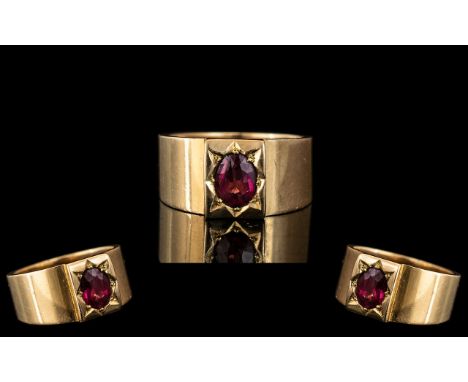 Edwardian Period Wonderful 15ct Gold Single Stone Ruby Set Band Ring, hallmark Birmingham 1905 and marked 625 15ct to interio