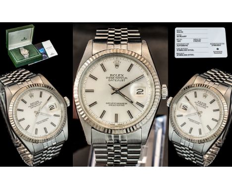 Rolex Oyster Perpetual Gent's Datejust Automatic Chronometer Stainless Steel Wrist Watch.  Date 1972.  Model ref. No. 1601, s