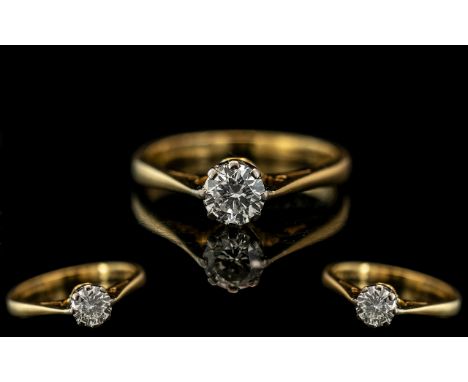 18ct Gold - Single Stone Diamond Ring. Marked 750 - 18ct to Interior of Shank. The Modern Round Brilliant Cut Diamond of Exce