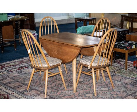 1970's Ercol Dining Table &amp; Four Chairs, all labelled for Ercol.  Fold down table, measures closed 44" length x 24" wide,