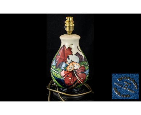 Moorcroft Lamp Base, Orchid &amp; Spring Flowers, measures approx 11" tall.