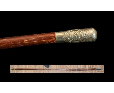 Military Swagger Stick, Royal Berkshire Regiment, Chinese engraved dragon to white metal badge top, approx. 27" long.