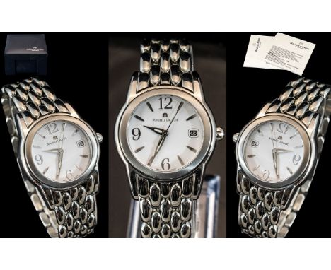 Maurice Lacroix Stainless Steel Automatic Wrist Watch fold over deployment clasp just date display window white enamel dial n