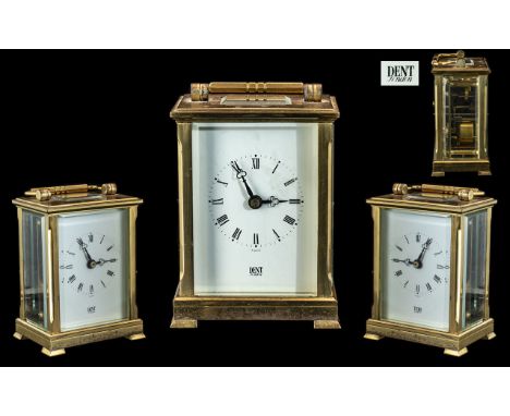 Dent Excellent Quality Brass Carriage Clock of heavy construction features visible lever escapement platform glass panels, en