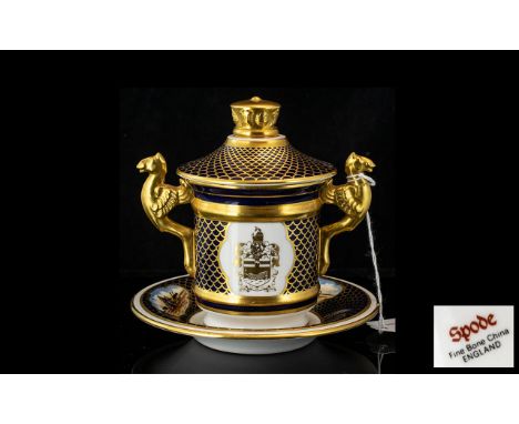 Spode 'The Shipwrights' Cup', Limited Edition No. 136, twin dragon handled lidded pot and saucer, decorated with ships.