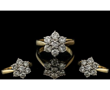 18ct Yellow Gold Attractive Diamond Set Cluster Ring, full hallmark for 750 - 18ct to interior of shank.  The brilliant cut d