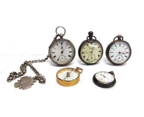 J. GRAVES SHEFFIELD, A SILVER OPEN FACED POCKET WATCH  on a chain; J.B. Yabsley, a silver open faced pocket watch; a Cross & 