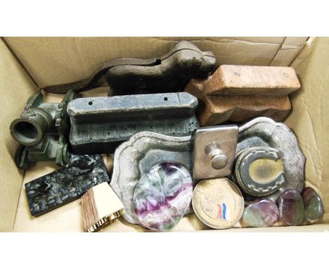 ASSORTED COLLECTABLES comprising a cast metal model of a mortar on a wheeled carriage, 10.5cm long; a Soviet Russian cast met