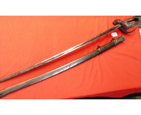 MILITARIA - AN ITALIAN MODEL 1860 HEAVY CAVALRY TROOPER'S SWORD  of regulation pattern, the German 90cm slightly curved blade