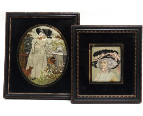 A HAND EMBRODIERED SILK PICTURE  19th century, titled to the reverse in ink 'Rutland Amusement after G. Moorland - Embroidere