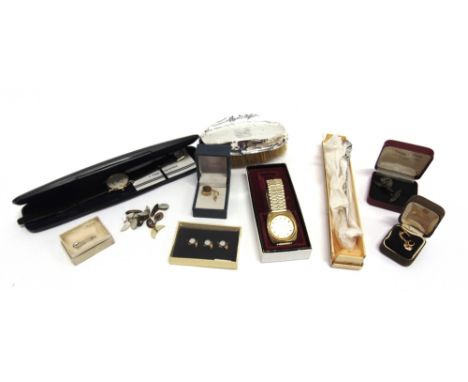 A SILVER BACKED BRUSH a fork stamped '800'; a gentleman's Avia watch on a strap, cased; an Ingersoll gentleman's watch; dress