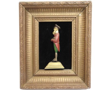 A CAST METAL BAS-RELIEF PORTRAIT OF 'JIMMY THE WHISTLER'  probably late 19th century, standing full-length, profile to the le