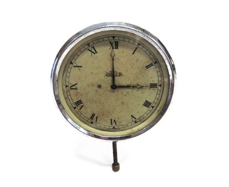 MOTORING - A BRITISH JAEGER CAR CLOCK  circa 1930, the white face with Roman numeral chapter and chrome bezel, 13cm.
