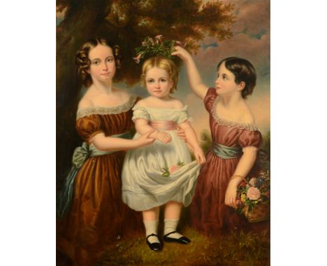 BRITISH SCHOOL (MID 19TH CENTURY) Portrait of Gertrude, Geraldine Helena &amp; Sophia Louise Minet, oil on canvas, unsigned, 