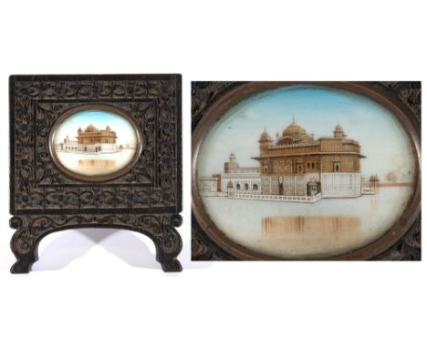 A MINIATURE PORTRAIT OF THE SRI HARMANDIR SAHIB (GOLDEN TEMPLE), AMRITSAR  gouache and gilt, probably on ivory, 4.5cm x 3.5cm