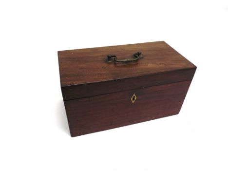 A MAHOGANY TEA CADDY  19th century with gilt brass fittings, the three sectioned interior complete with cut glass mixing bowl