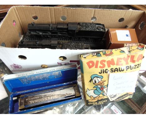 ASSORTED COLLECTABLES  comprising two cast coal model railway locomotives; a Thorens harmonica, boxed; two propelling pencils