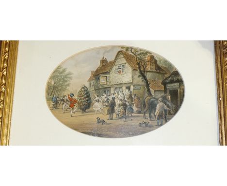 A Le Blond oval coloured print, 'Snowballing' and two others, (3).