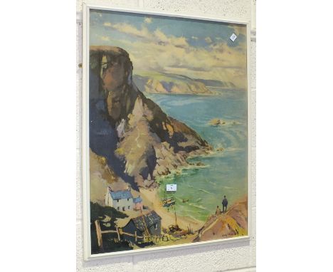 After Jack Merriott, 'Cornish coastal scene', a framed coloured print, 78.5 x 59cm and a companion, a pair and two prints of 