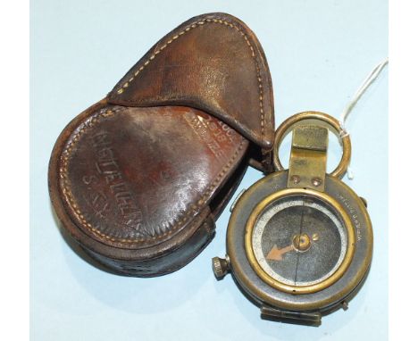 A Verners Pattern VIII prismatic compass marked 'F-L' no.127186, dated 1918, in original leather case, stamped 'D. Stoc. 1918