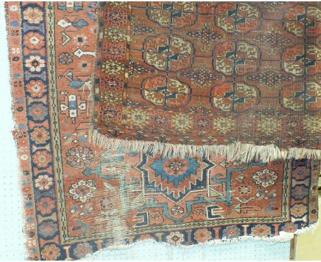 Two Oriental rugs, (a/f) and a framed print of the New York skyline, (3).