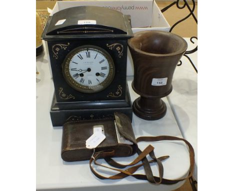 A black slate case striking mantel clock, the dial marked 'J W Benson, Ludgate Hill', the movement stamped 'Japy Frères', 26c