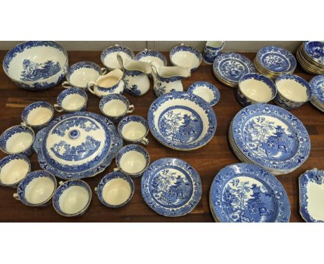 A group of Burleigh Ware blue and white Willow pattern dinner ware items Location:If there is no condition report shown, plea