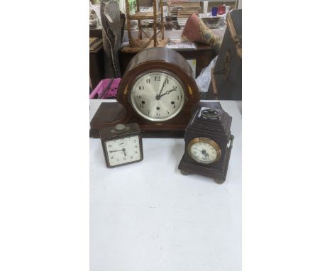 A mahogany Napoleon hat chiming mantel clock, together with a vintage alarm clock and one otherLocation:If there is no condit