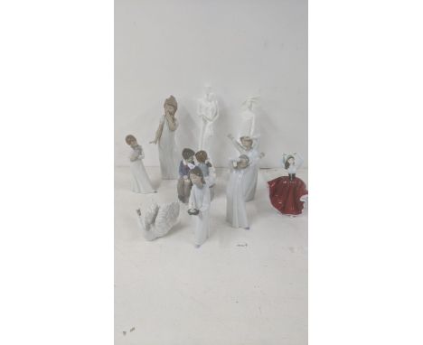 A mixed group of porcelain figures to include Lladro, Lladro nao, and Royal Doulton examples LocationIf there is no condition